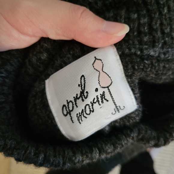 April Marin 100% Wool Poncho Sweater Charcoal Grey Button Pocket Osfm One Size - Picture 7 of 7